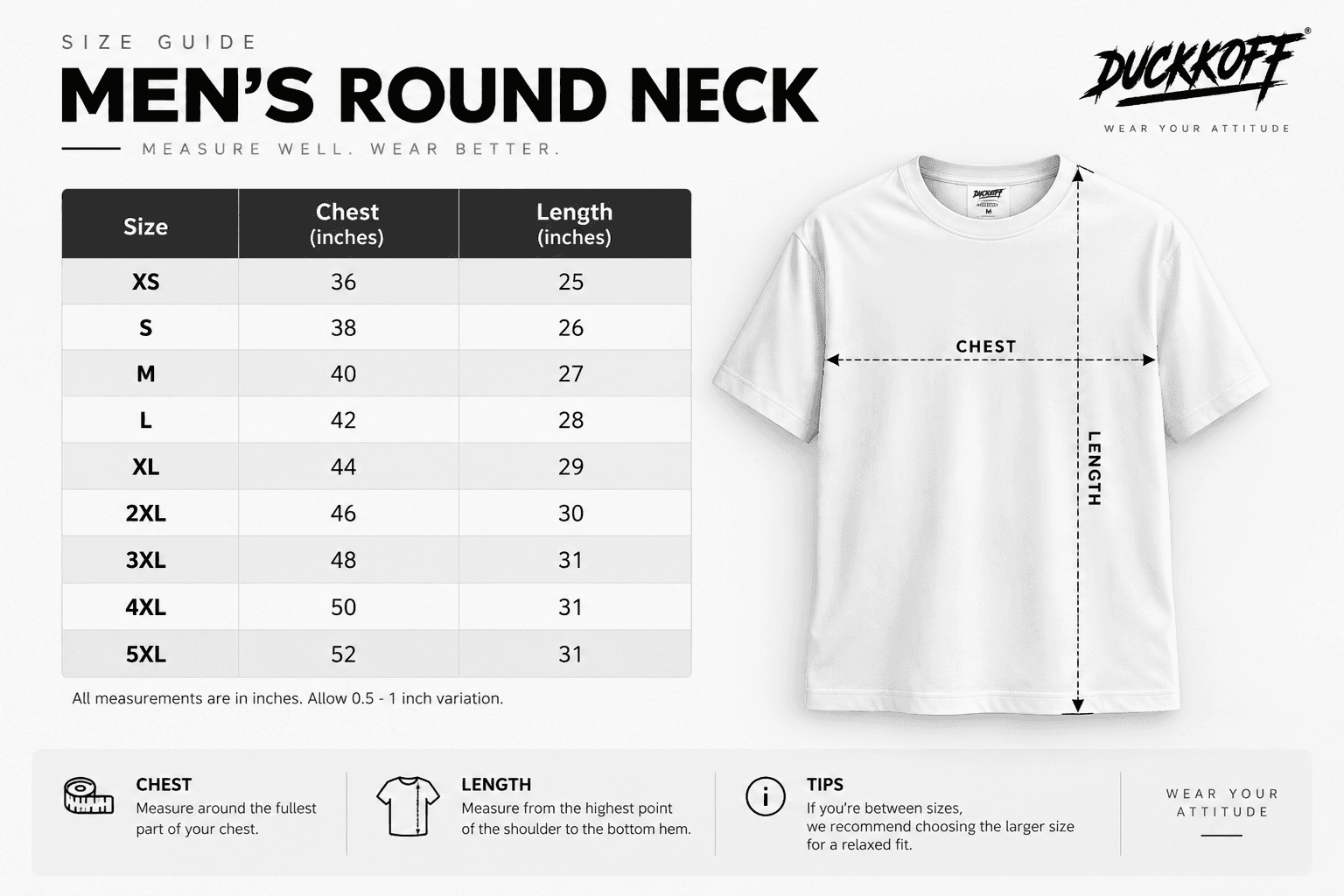 MEN'S ROUND NECK size guide diagram